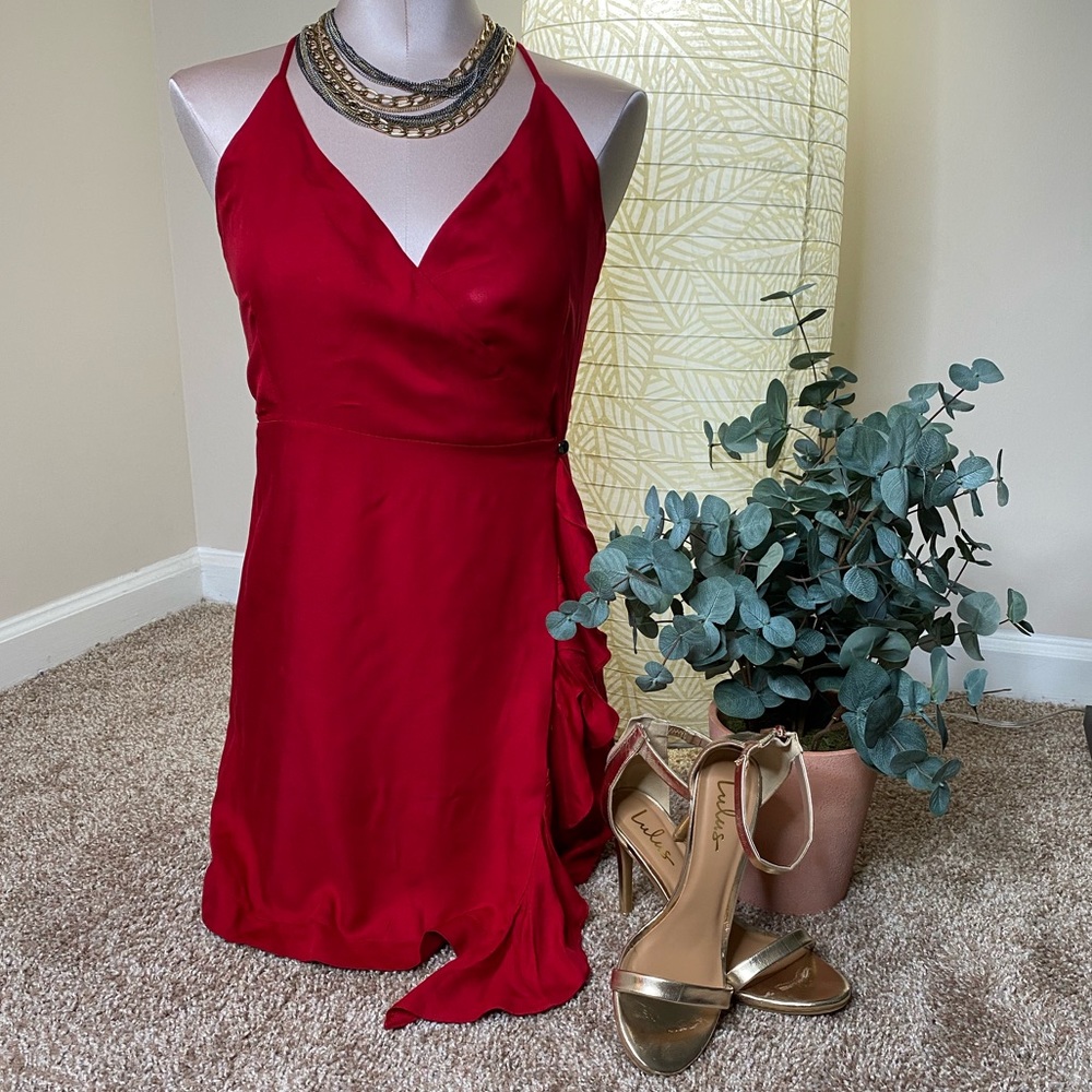 Roses are Red Spaghetti Strap Ruffle Wrap Dress